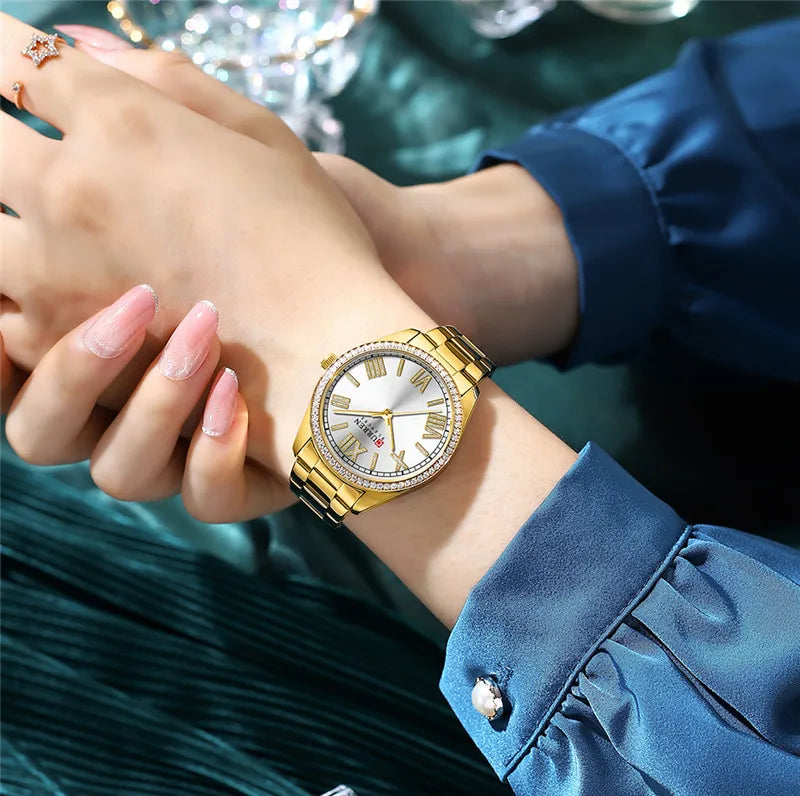Original Brand Stainless Steel Band Wrist Watch For Women With Brand (Box & Bag)-9088