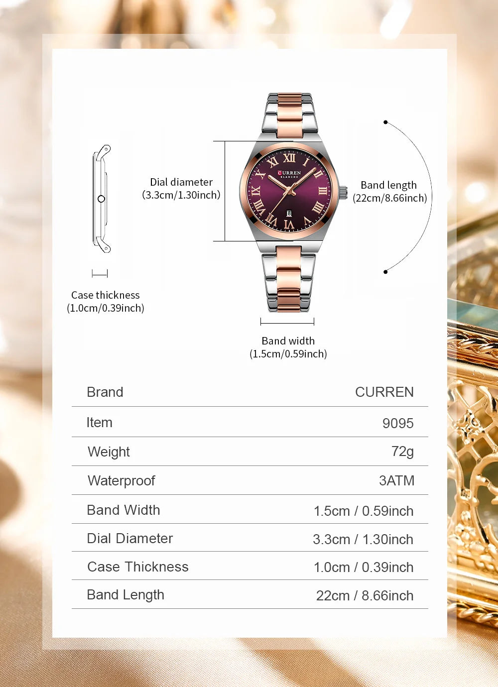 Original Brand Stainless Steel Band Wrist Watch For Women With Brand (Box & Bag)-9095