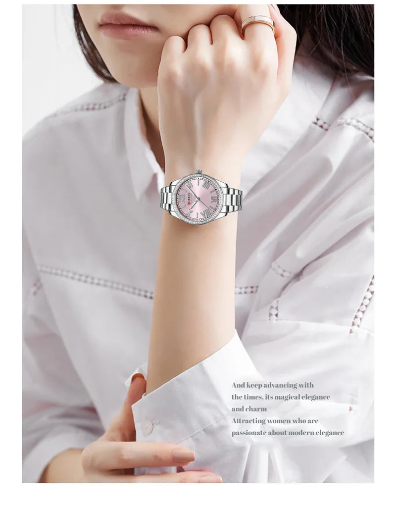 Original Brand Stainless Steel Band Wrist Watch For Women With Brand (Box & Bag)-9088
