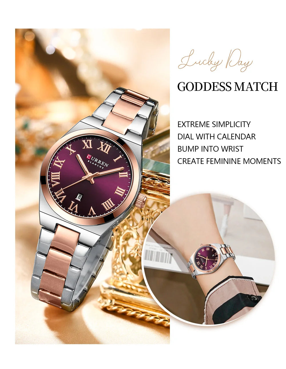 Original Brand Stainless Steel Band Wrist Watch For Women With Brand (Box & Bag)-9095