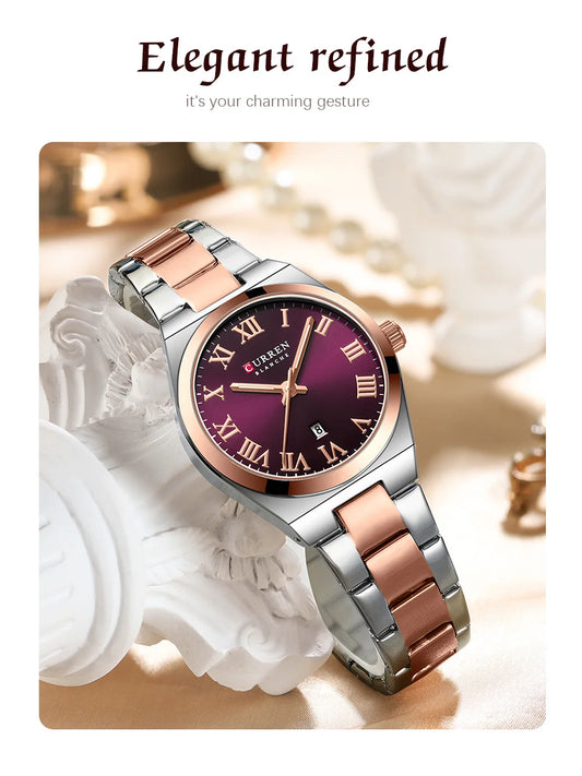 Original Brand Stainless Steel Band Wrist Watch For Women With Brand (Box & Bag)-9095