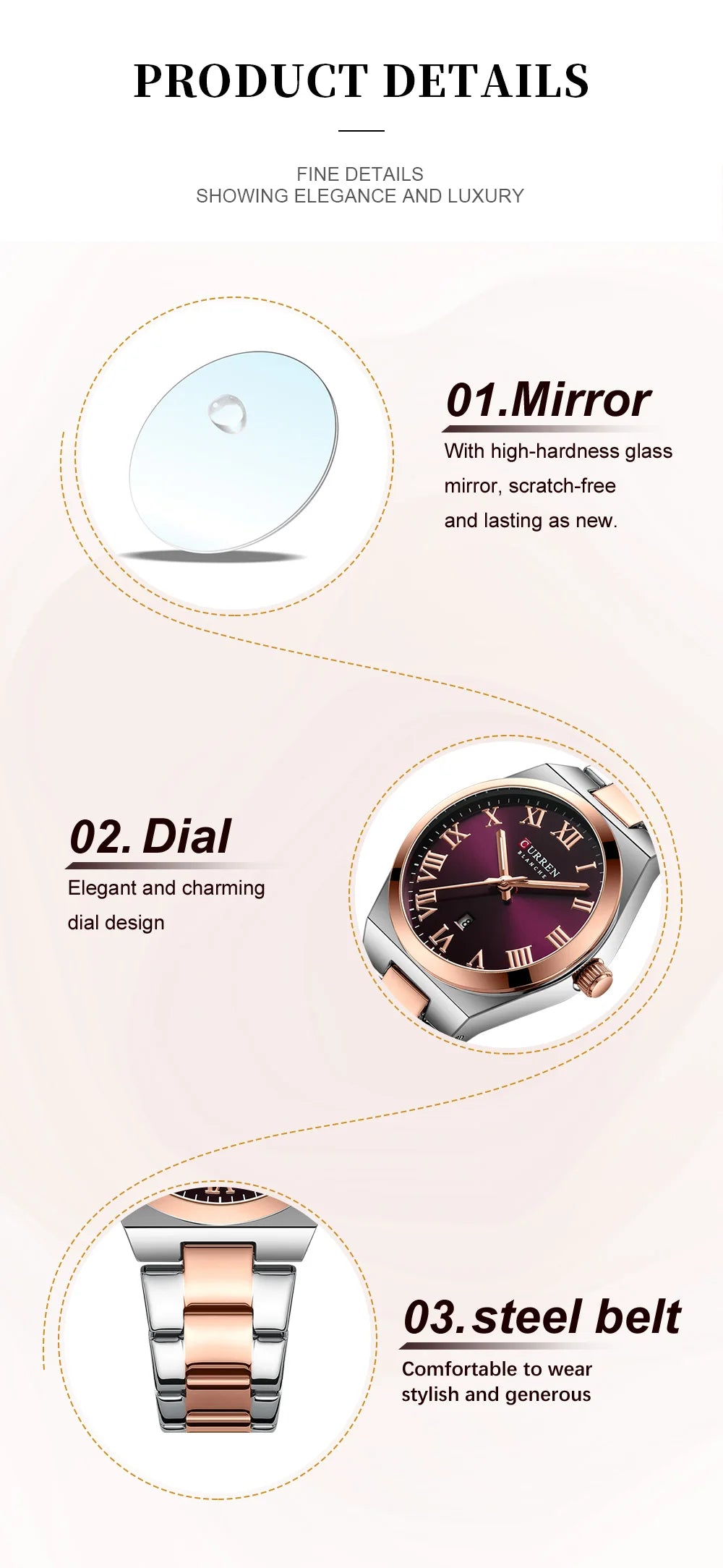 Original Brand Stainless Steel Band Wrist Watch For Women With Brand (Box & Bag)-9095