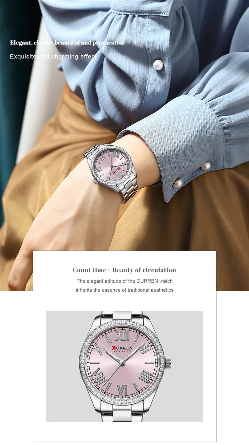 Original Brand Stainless Steel Band Wrist Watch For Women With Brand (Box & Bag)-9088