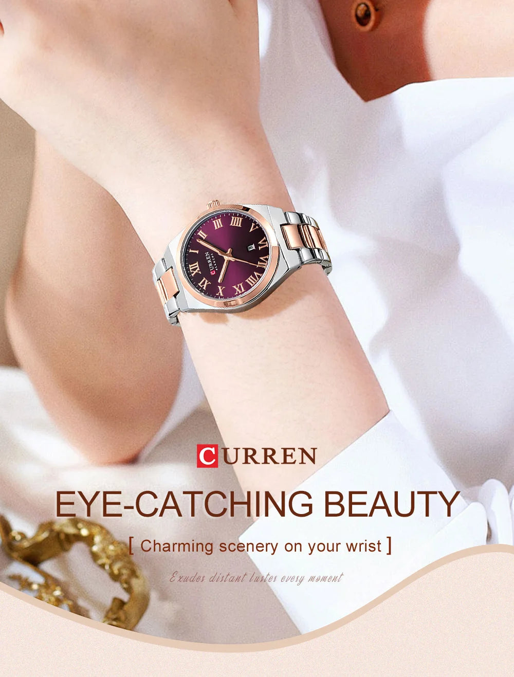Original Brand Stainless Steel Band Wrist Watch For Women With Brand (Box & Bag)-9095